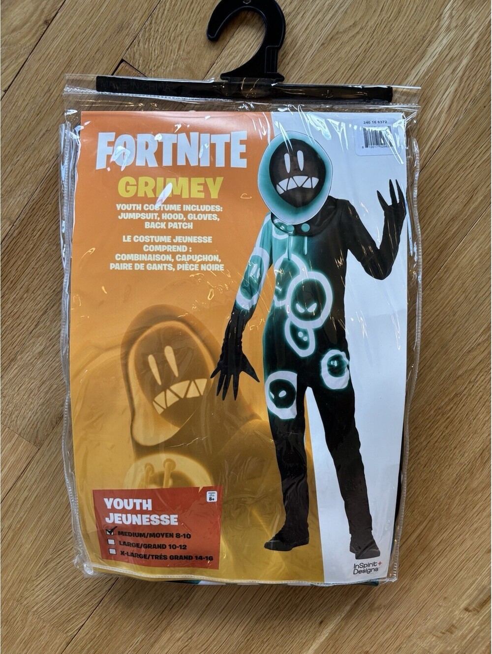 Fortnite Grimey Youth Costume Medium 8-10 Jumpsuit Hood Gloves Patch